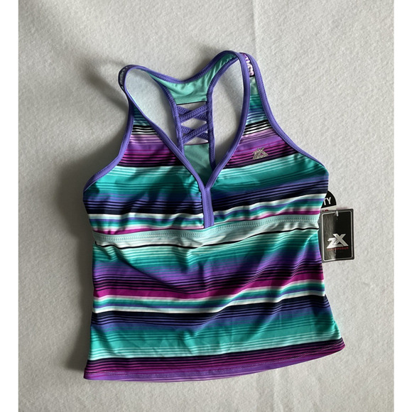 ZeroXposur Girls Sunrise Tankini Top in Pansy Size 14 Plus Multicolor Striped - Picture 1 of 7